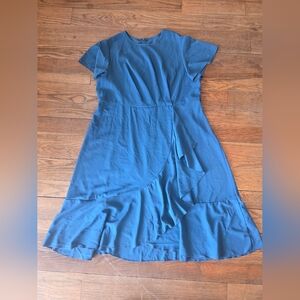 Blue Ruffle Midi Dress - Women's Elegant Daywear